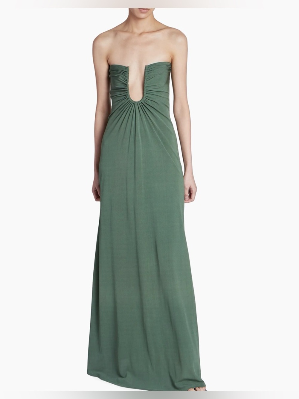 Christopher Esber Arced Palm strapless gathered jersey dress in Bottle Green
